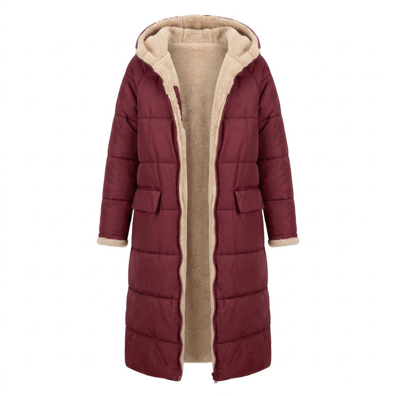 Women's Long Quilted Coat Sherpa Lined Hooded Maxi Winter Jacket, product photo 9