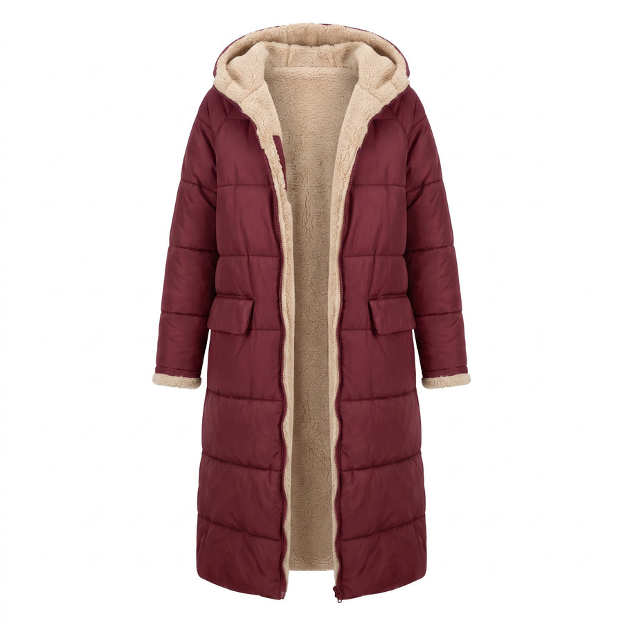 Women's Long Quilted Coat Sherpa Lined Hooded Maxi Winter Jacket, product photo 9