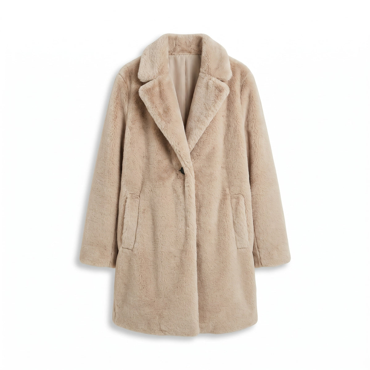 Women's Long Sherpa Coat Lapel Button Front Knee Length Jacket, product photo 1