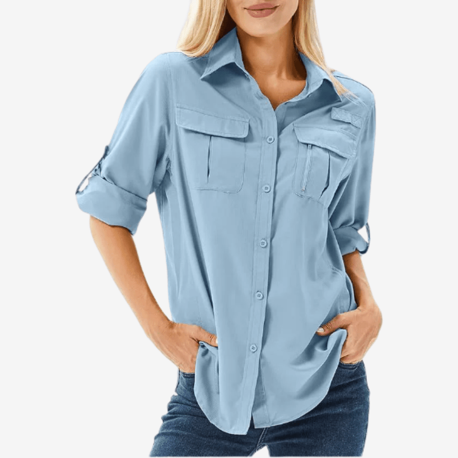 Women's Long-Sleeve Breathable Hiking Shirt Sun Protection Trail Top – product view 10 | Great Lakes Outdoor