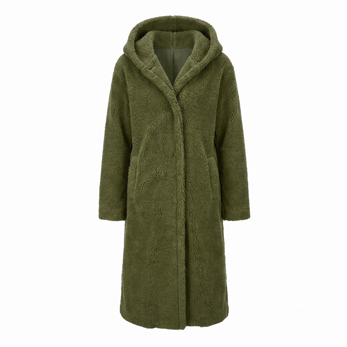 Women's Long Teddy Coat Hooded Oversized Sherpa Overcoat Pockets, product photo 1