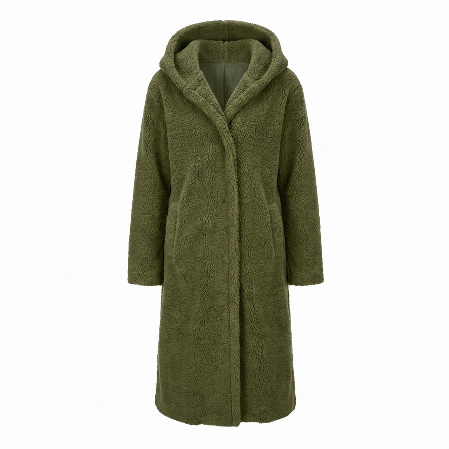 Women's Long Teddy Coat Hooded Oversized Sherpa Overcoat Pockets, product photo 1