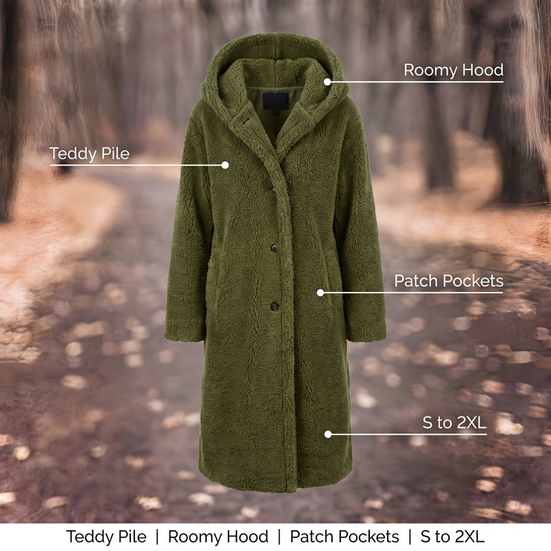 Women's Long Teddy Coat Hooded Oversized Sherpa Overcoat Pockets, product photo 2
