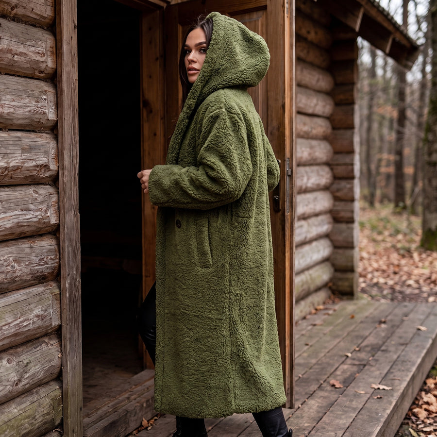 Women's Long Teddy Coat Hooded Oversized Sherpa Overcoat Pockets, product photo 5