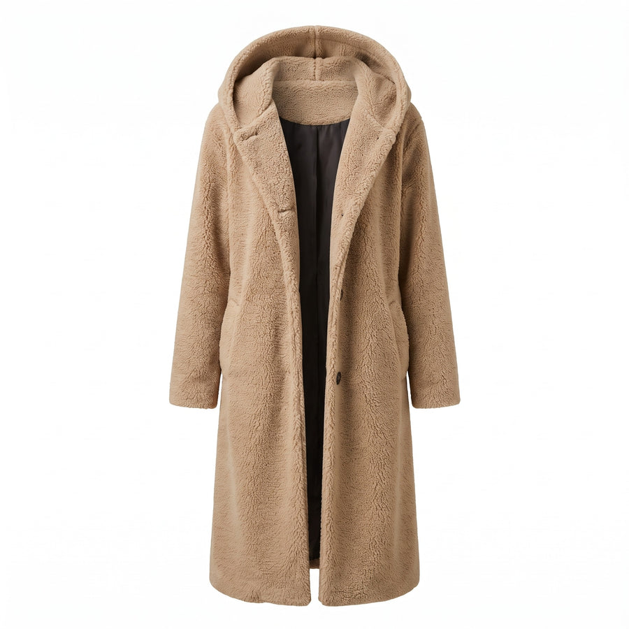 Women's Long Teddy Coat Hooded Oversized Sherpa Overcoat Pockets, product photo 6