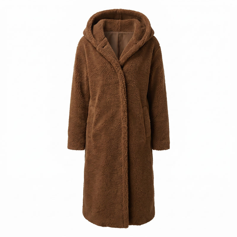 Women's Long Teddy Coat Hooded Oversized Sherpa Overcoat Pockets, product photo 7