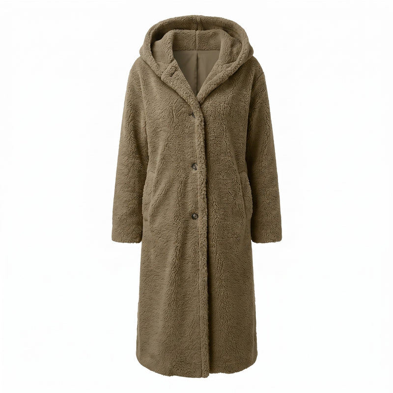 Women's Long Teddy Coat Hooded Oversized Sherpa Overcoat Pockets, product photo 8
