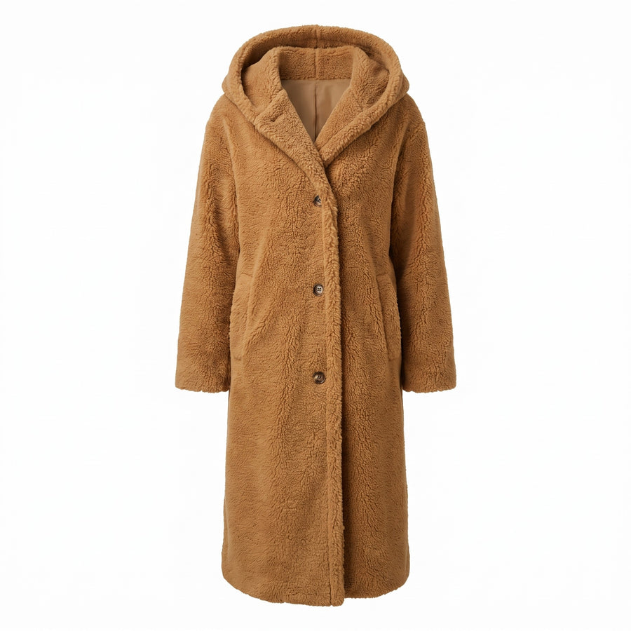 Women's Long Teddy Coat Hooded Oversized Sherpa Overcoat Pockets, product photo 9