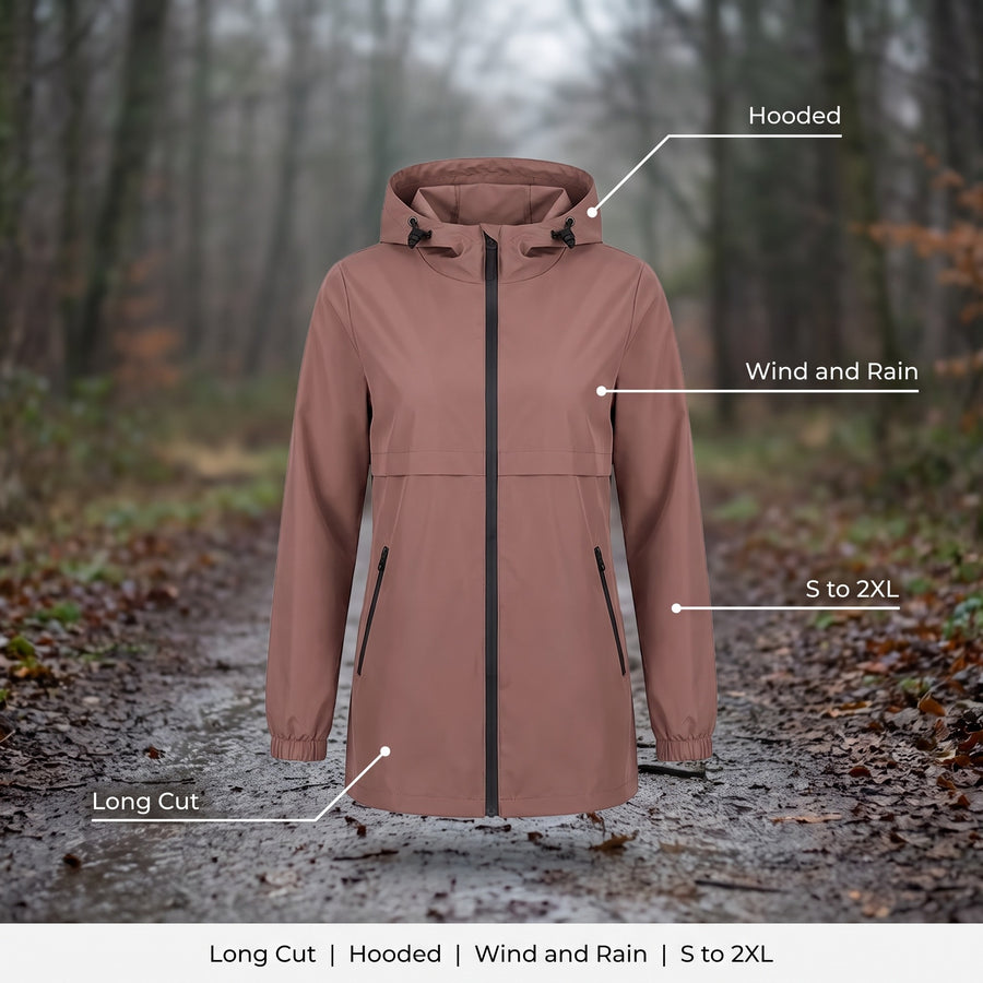 Women's Long Windbreaker Hooded Wind and Light Rain Protection, product photo 2