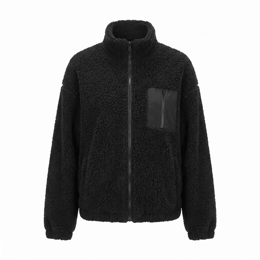 Women's Oversized Teddy Jacket Dropped Shoulder Mandarin Collar, product photo 1