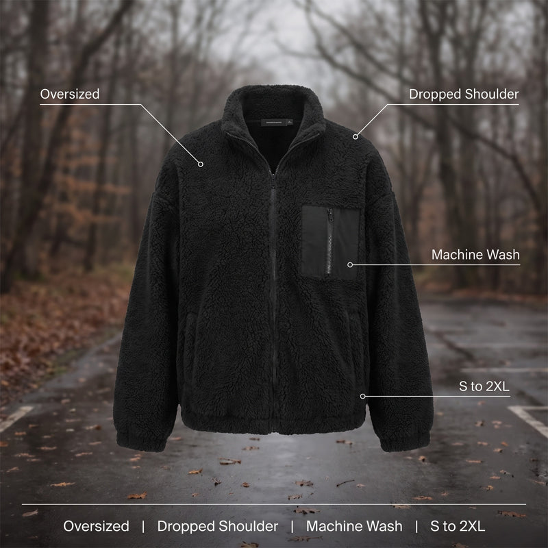 Women's Oversized Teddy Jacket Dropped Shoulder Mandarin Collar, product photo 2