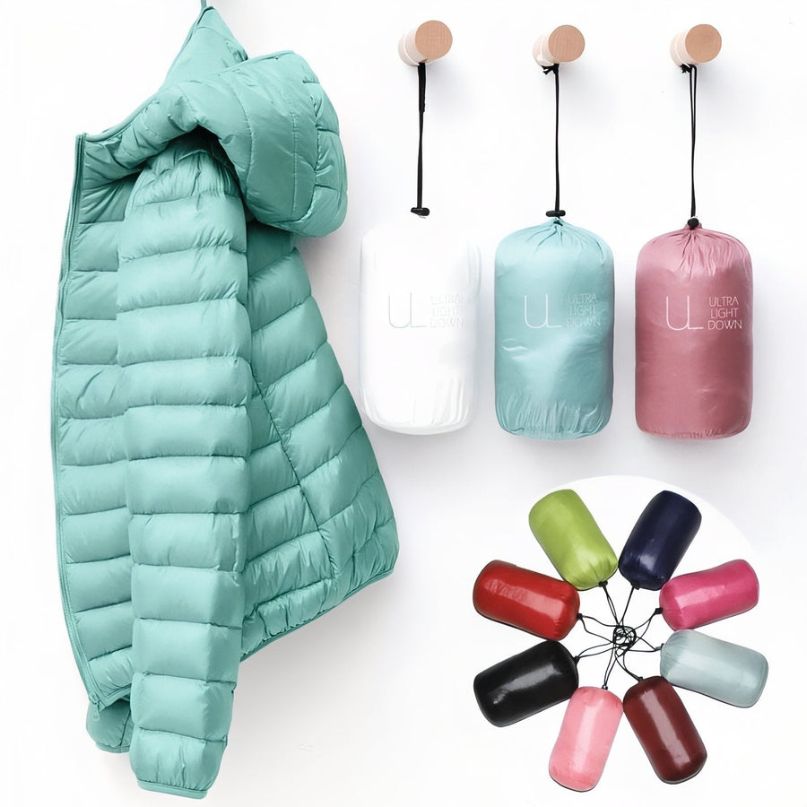 Women's Packable Down Hiking Jacket Lightweight Hooded Outdoor Coat – product view 5 | Great Lakes Outdoor