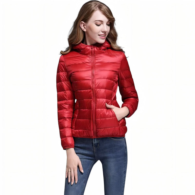 Women's Packable Down Hiking Jacket Lightweight Hooded Outdoor Coat – product view 12 | Great Lakes Outdoor