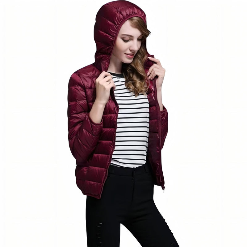 Women's Packable Down Hiking Jacket Lightweight Hooded Outdoor Coat – product view 14 | Great Lakes Outdoor