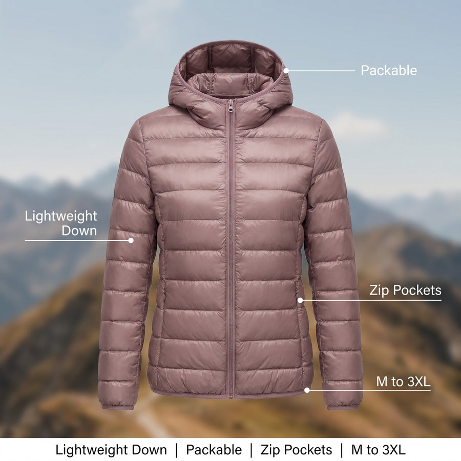 Women's Packable Down Jacket Lightweight Hooded Puffer Coat, product photo 2