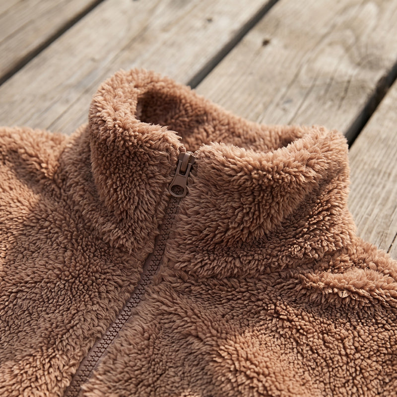 Women's Plush Fleece Jacket Stand Collar Zip Mid Length Coat, product photo 4