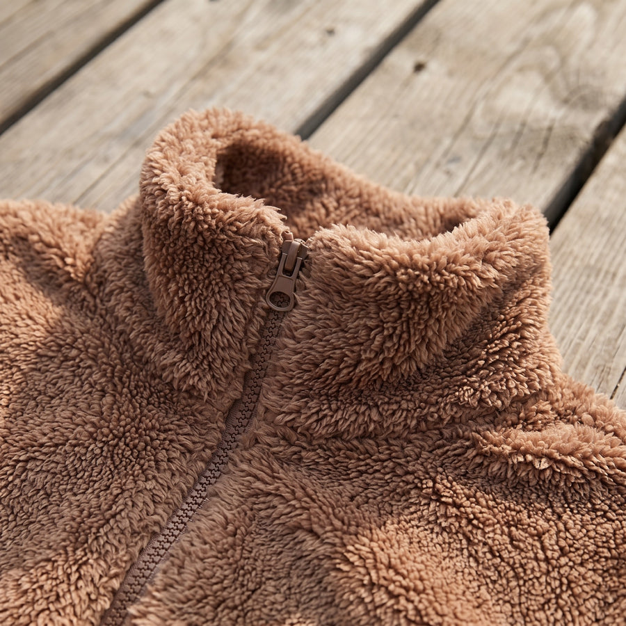 Women's Plush Fleece Jacket Stand Collar Zip Mid Length Coat, product photo 4