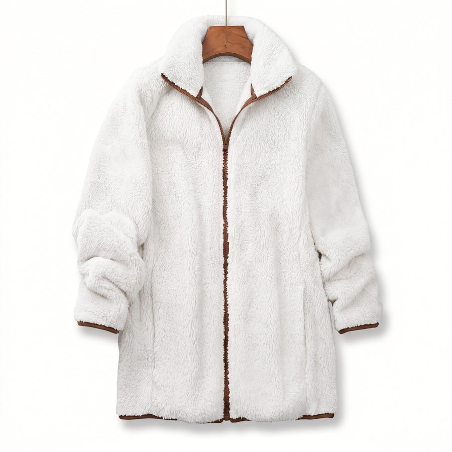 Women's Plush Fleece Jacket Stand Collar Zip Mid Length Coat, product photo 6