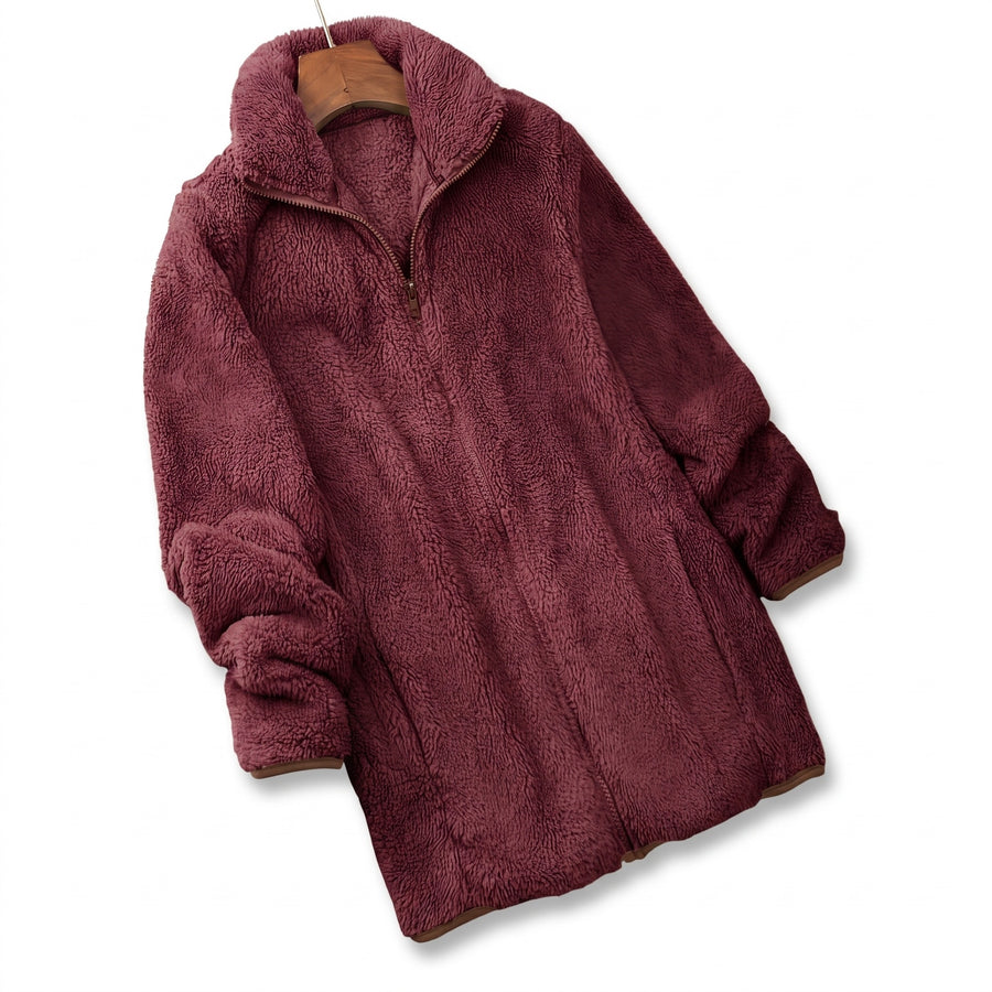 Women's Plush Fleece Jacket Stand Collar Zip Mid Length Coat, product photo 8
