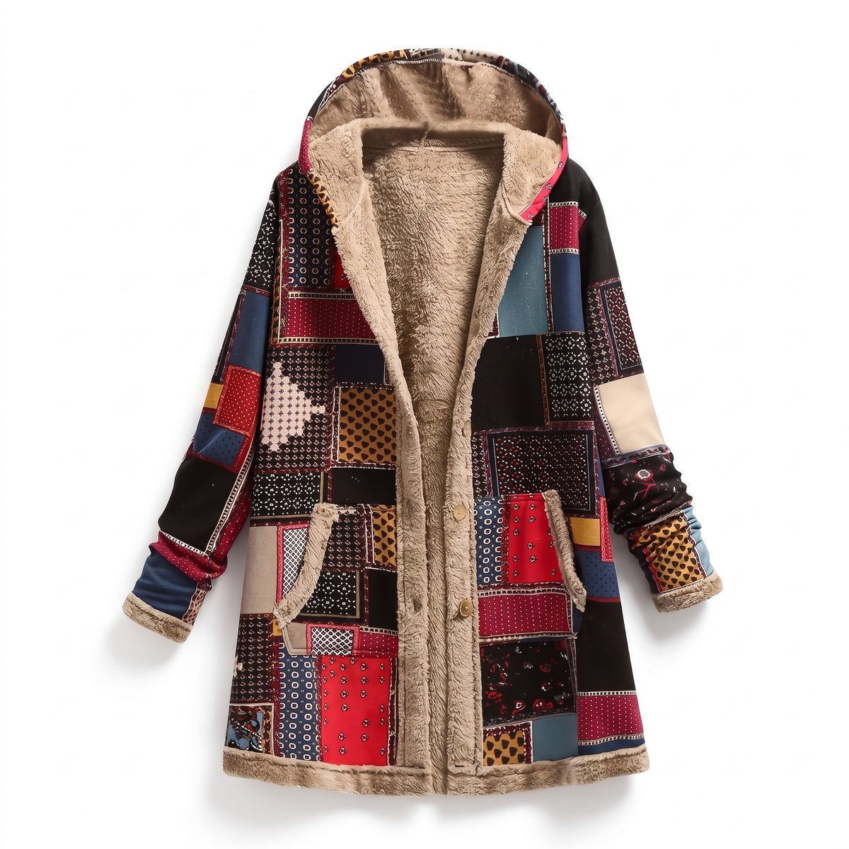 Women's Plush Hoodie Jacket Geometric Print Lightweight Layer, product photo 1
