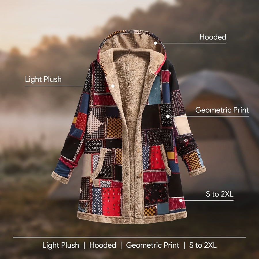 Women's Plush Hoodie Jacket Geometric Print Lightweight Layer, product photo 2
