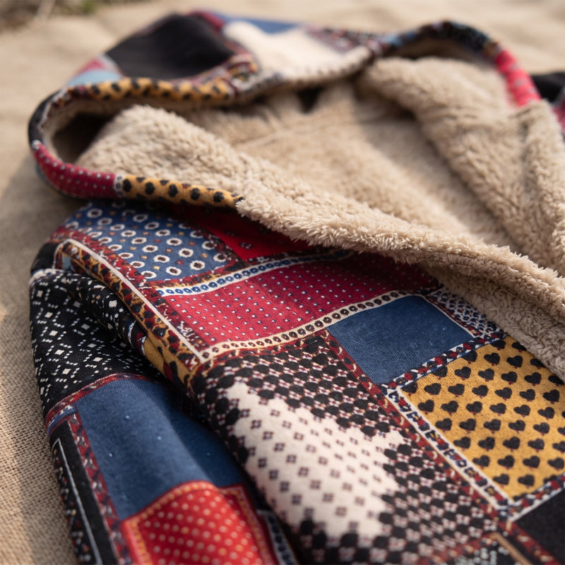 Women's Plush Hoodie Jacket Geometric Print Lightweight Layer, product photo 4
