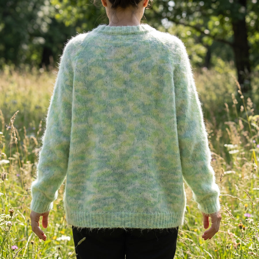 Women's Plush Ombre Sweater Floral Texture Raw Hem Loose Knit, product photo 5