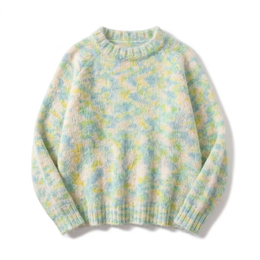 Women's Plush Ombre Sweater Floral Texture Raw Hem Loose Knit, product photo 6