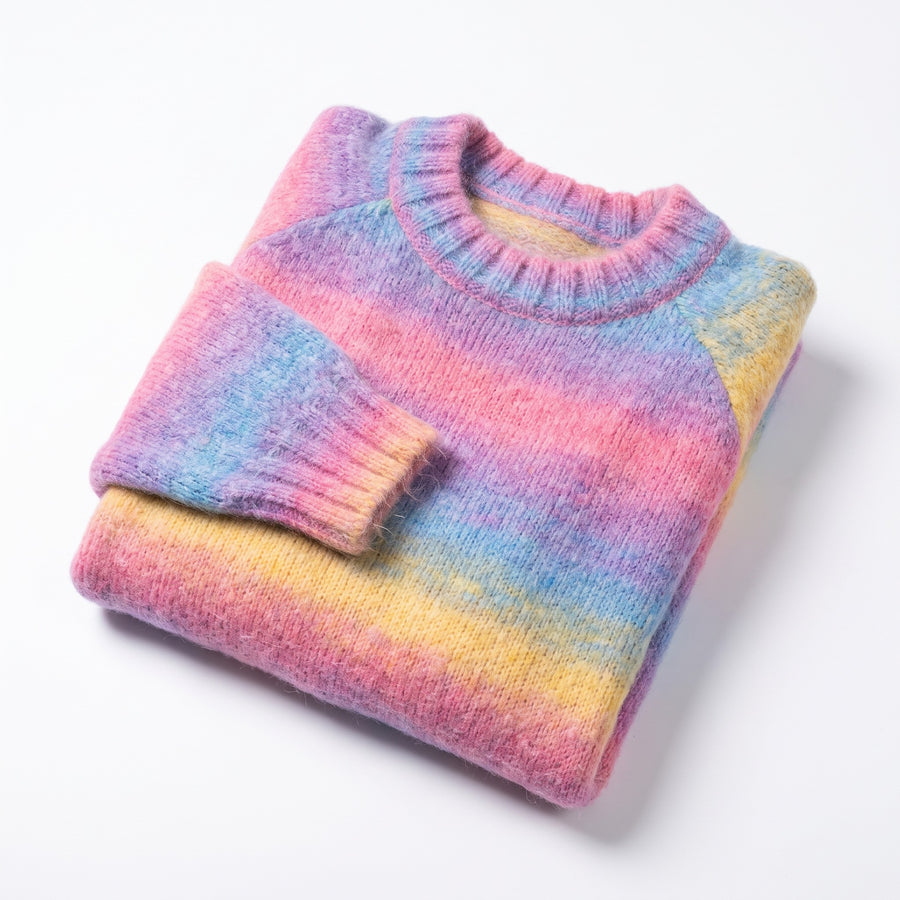 Women's Plush Ombre Sweater Floral Texture Raw Hem Loose Knit, product photo 7