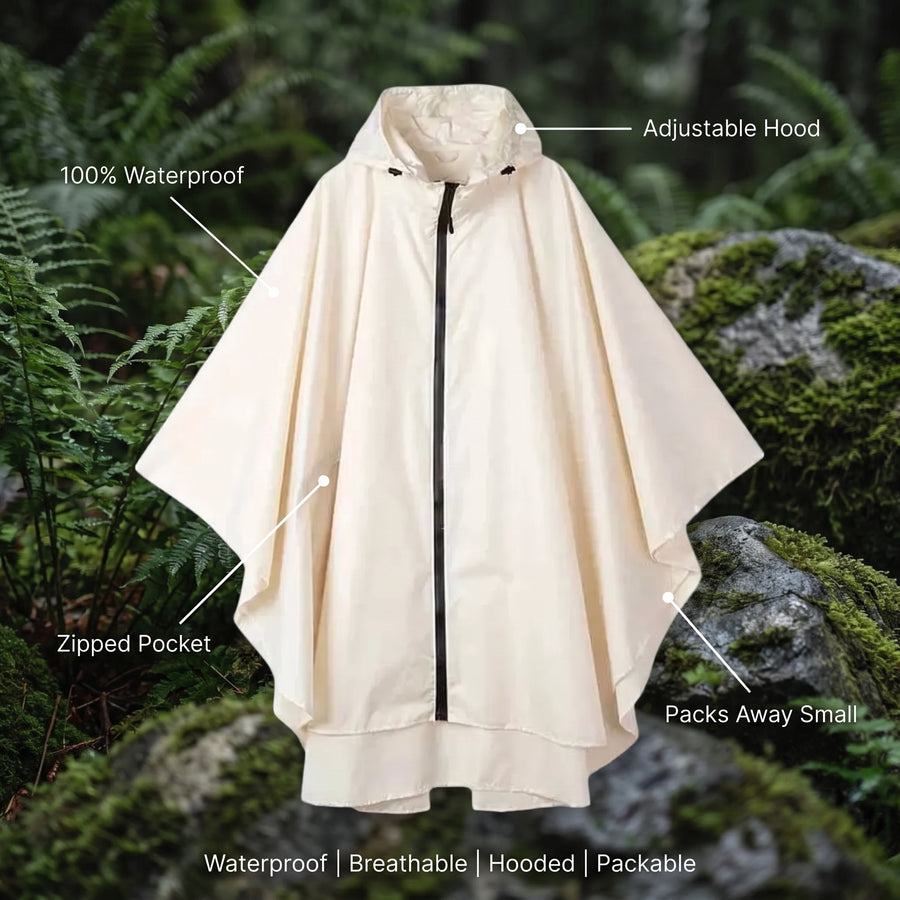 Women’s Rain Poncho Waterproof Breathable Packable Hooded Cape, product photo 2