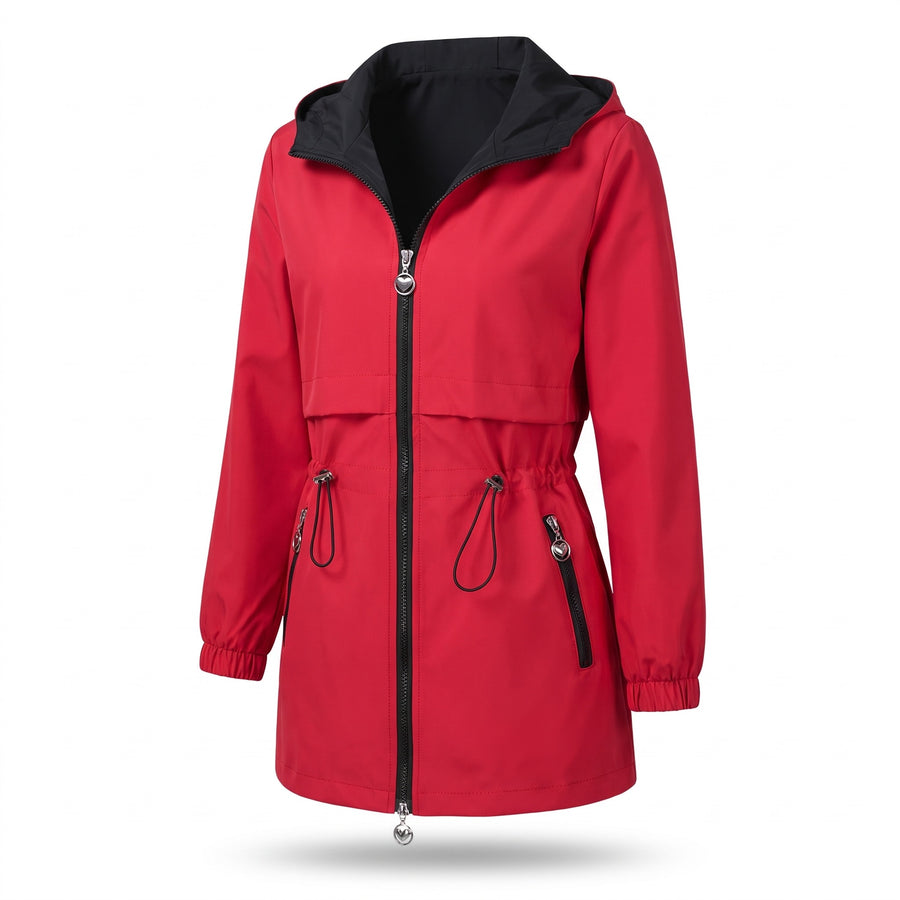 Women's Reversible Windbreaker Hooded Zip Pockets Drawcord Waist, product photo 1