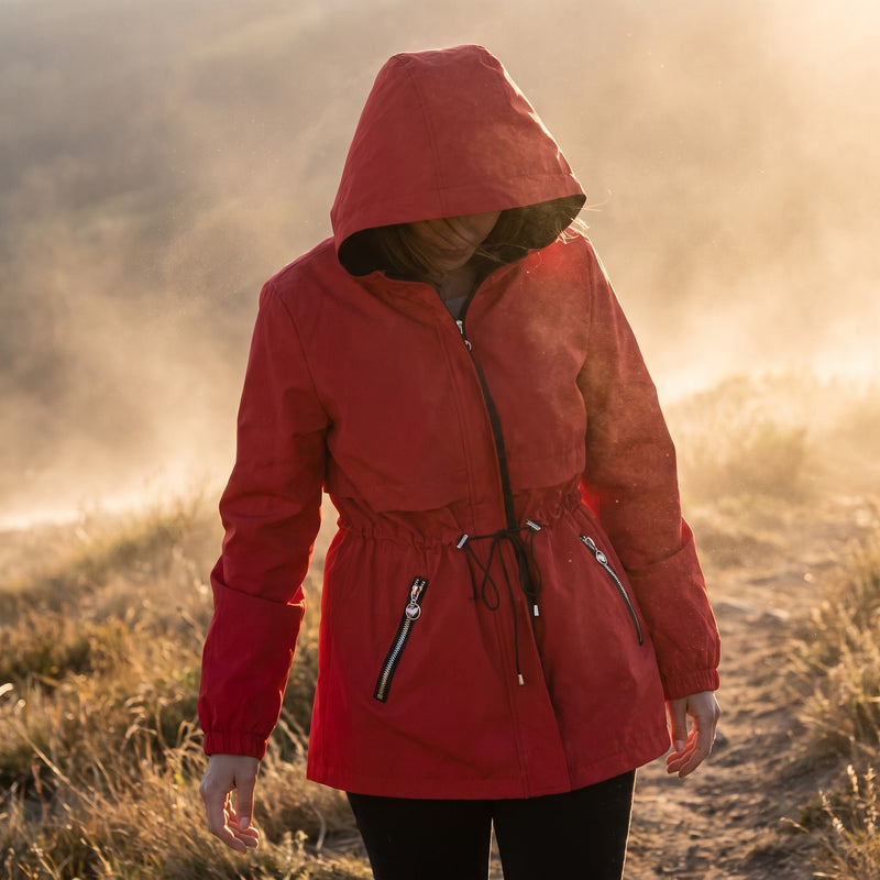 Women's Reversible Windbreaker Hooded Zip Pockets Drawcord Waist, product photo 3