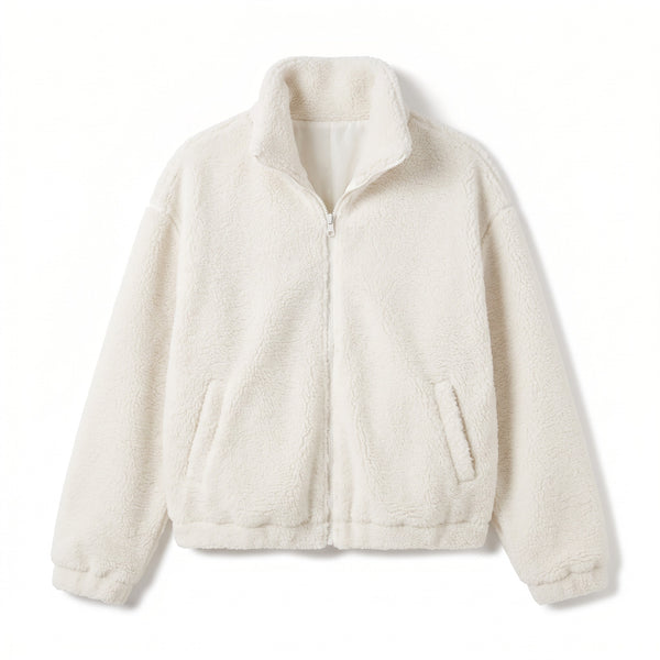 Women's Sherpa Fleece Jacket High Collar Full Zip Winter Coat
