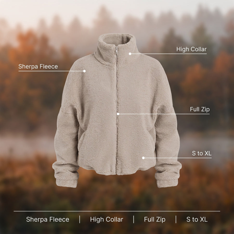 Women's Sherpa Fleece Jacket High Collar Full Zip Winter Coat, product photo 2