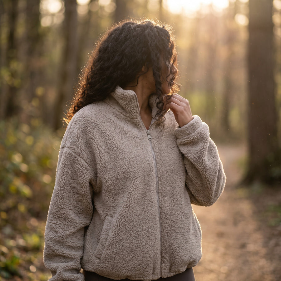 Women's Sherpa Fleece Jacket High Collar Full Zip Winter Coat, product photo 3