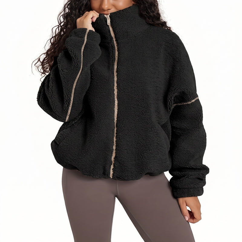 Women's Sherpa Fleece Jacket High Collar Full Zip Winter Coat, product photo 6