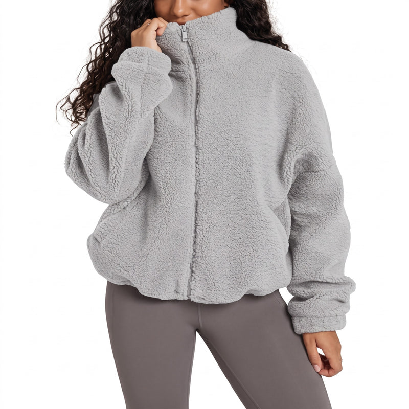 Women's Sherpa Fleece Jacket High Collar Full Zip Winter Coat, product photo 8