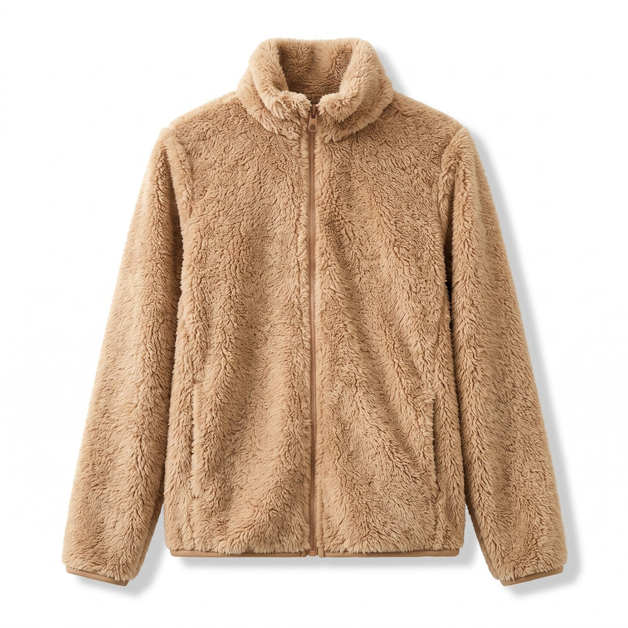 Women's Short Teddy Bear Jacket Zip Front Lightweight Warm Coat, product photo 1