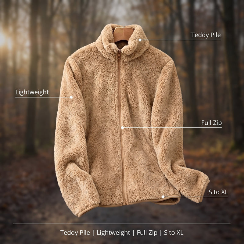 Women's Short Teddy Bear Jacket Zip Front Lightweight Warm Coat, product photo 2