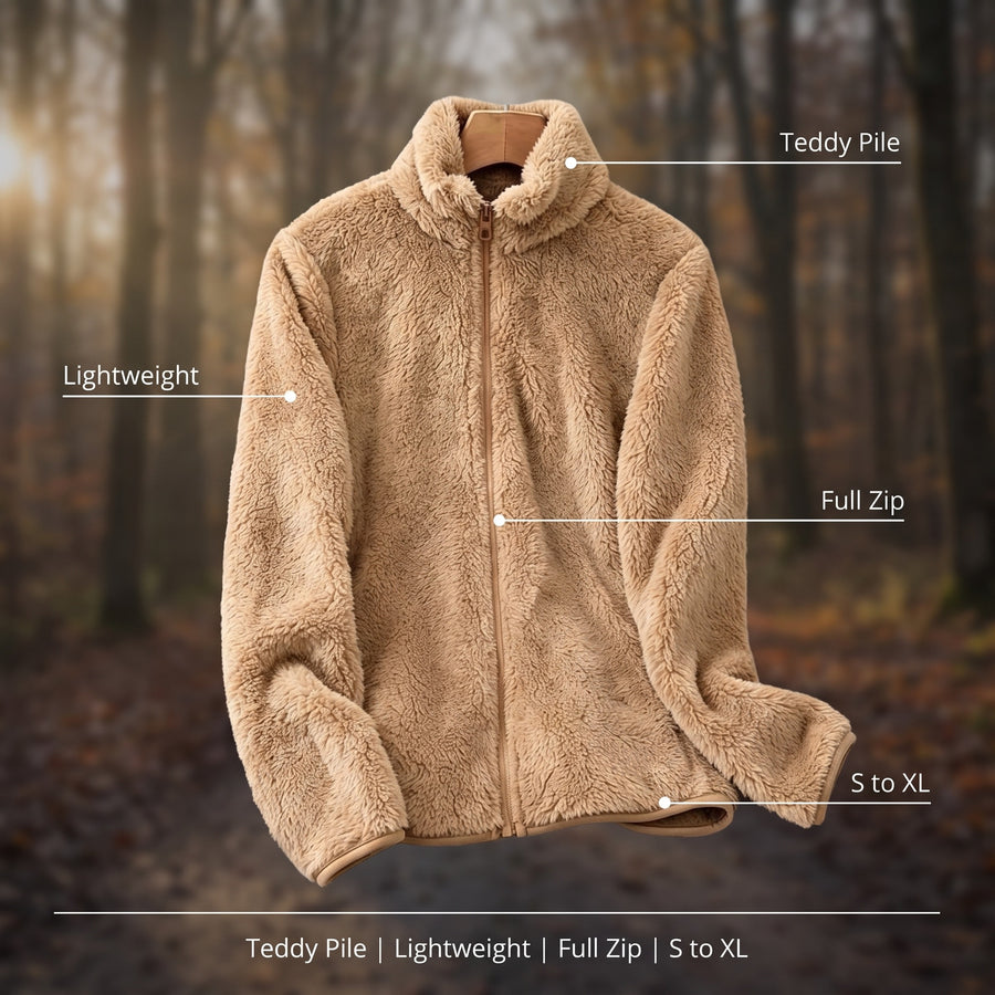 Women's Short Teddy Bear Jacket Zip Front Lightweight Warm Coat, product photo 2
