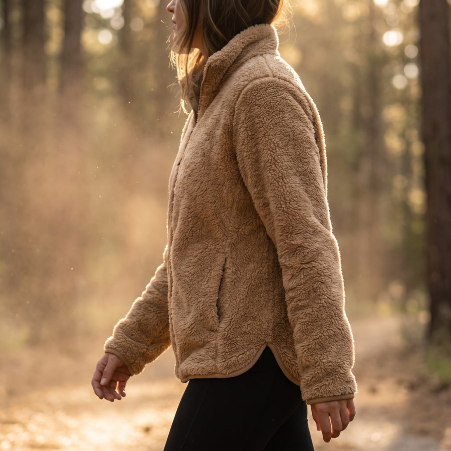 Women's Short Teddy Bear Jacket Zip Front Lightweight Warm Coat, product photo 3