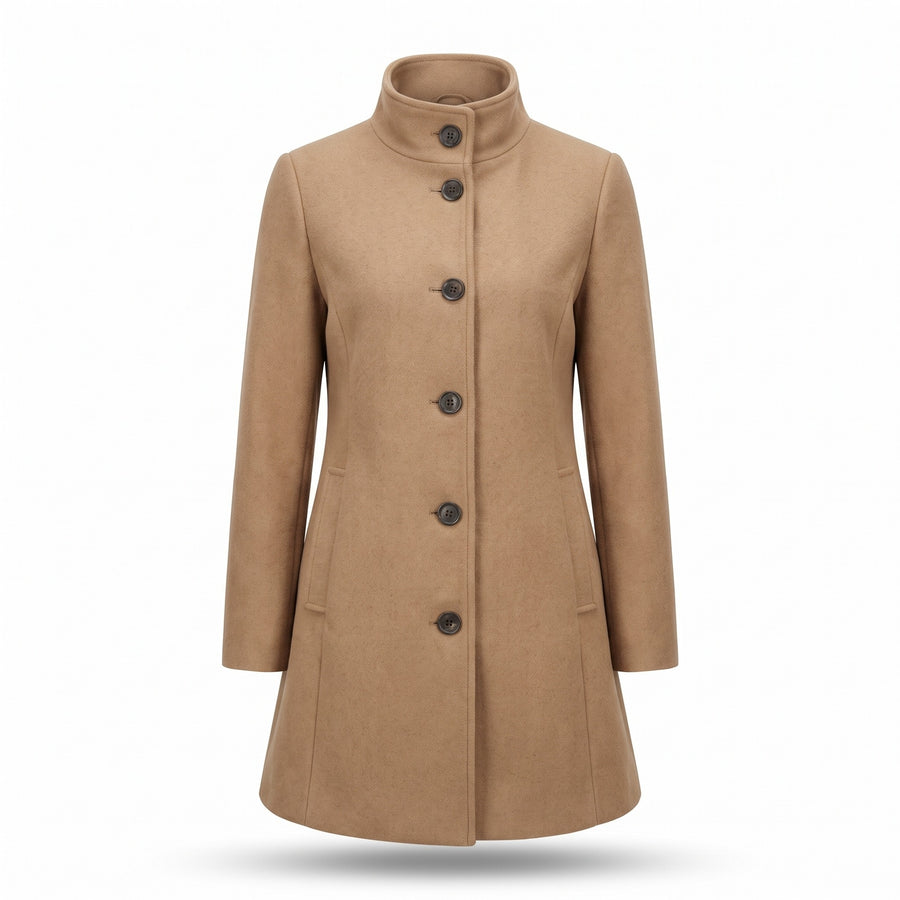 Women's Single Breasted Coat Stand Collar Button Front Casual Overcoat, product photo 1