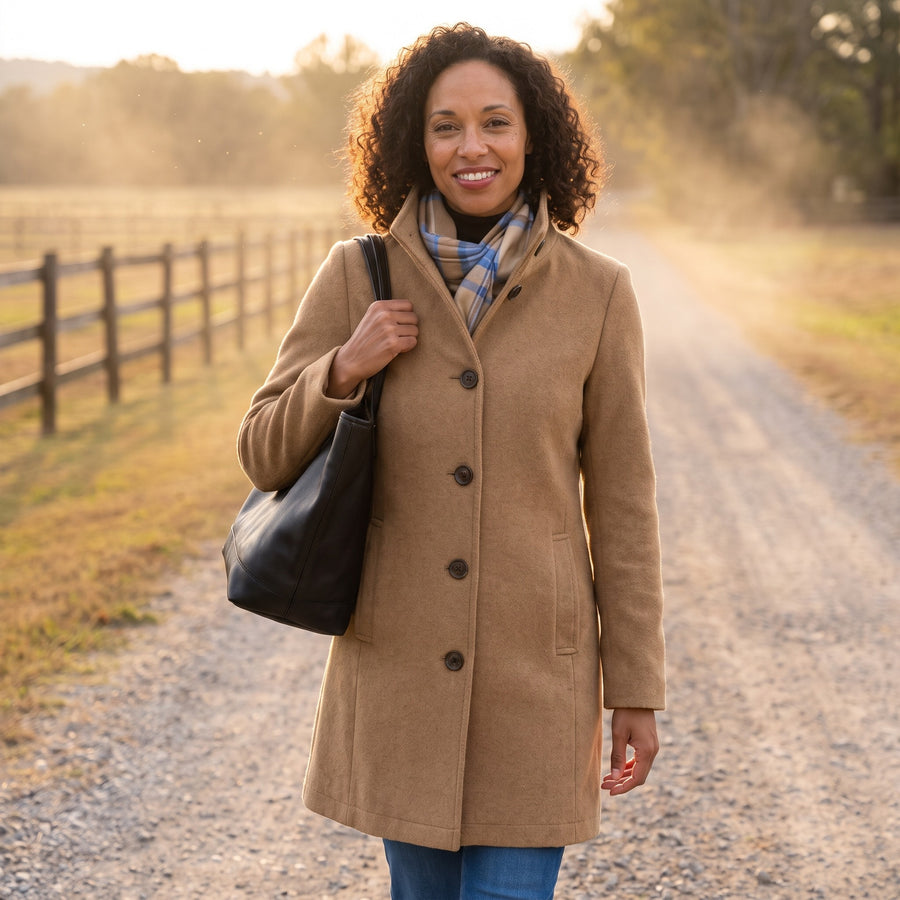 Women's Single Breasted Coat Stand Collar Button Front Casual Overcoat, product photo 3