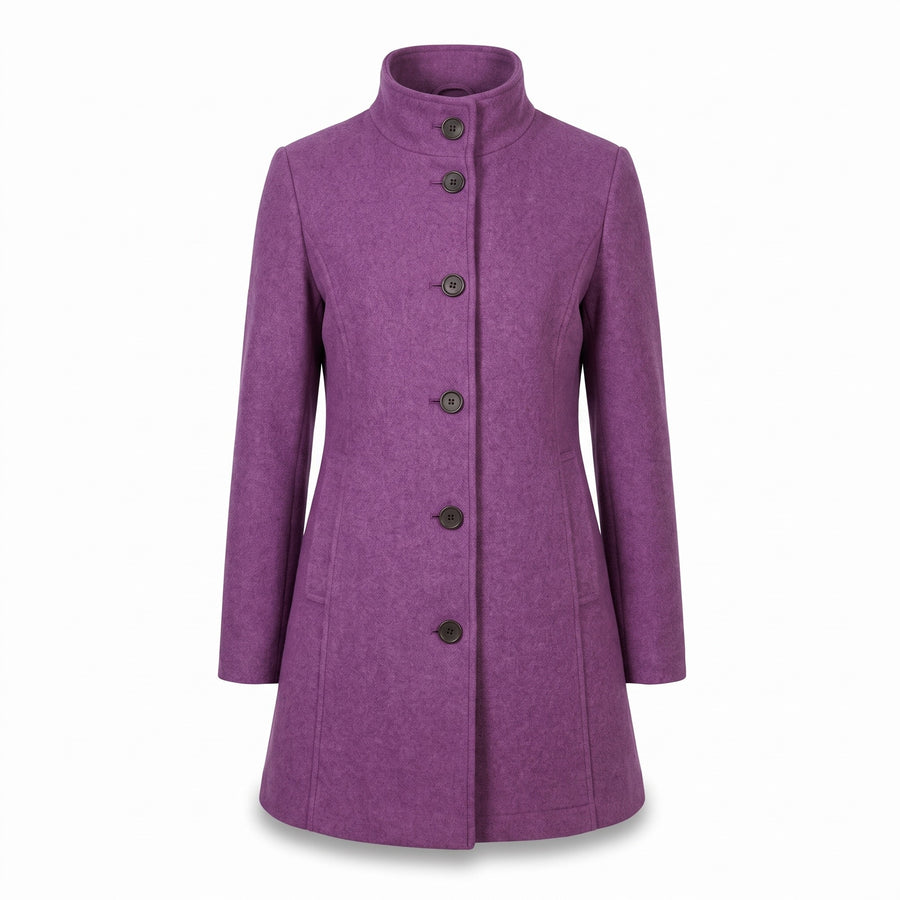Women's Single Breasted Coat Stand Collar Button Front Casual Overcoat, product photo 6