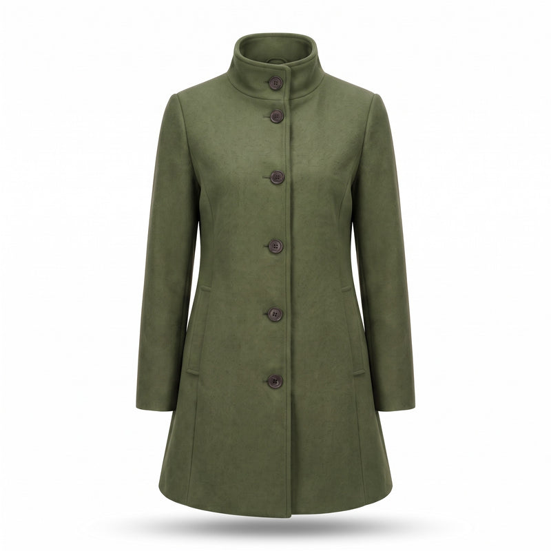 Women's Single Breasted Coat Stand Collar Button Front Casual Overcoat, product photo 7