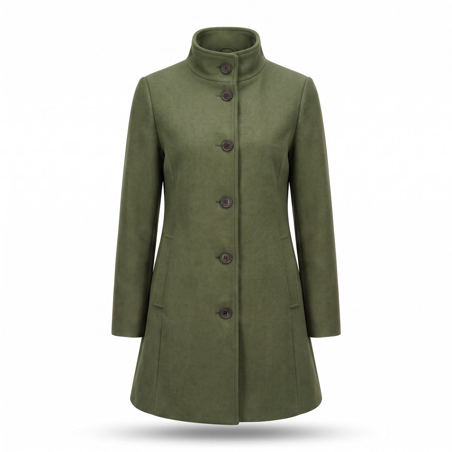 Women's Single Breasted Coat Stand Collar Button Front Casual Overcoat, product photo 7
