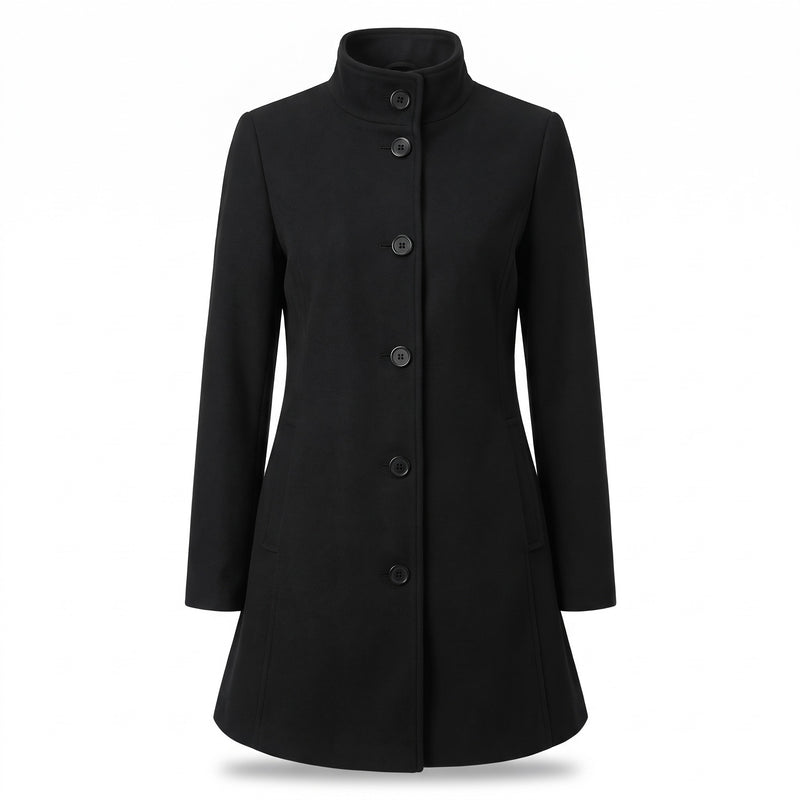 Women's Single Breasted Coat Stand Collar Button Front Casual Overcoat, product photo 9