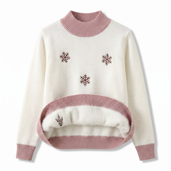 Women's Snowflake Sweater Embroidered Crew Neck Warm Knit Jumper
