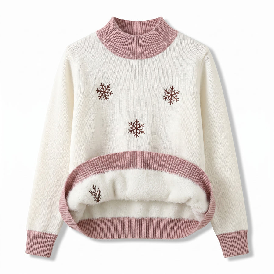 Women's Snowflake Sweater Embroidered Crew Neck Warm Knit Jumper, product photo 1