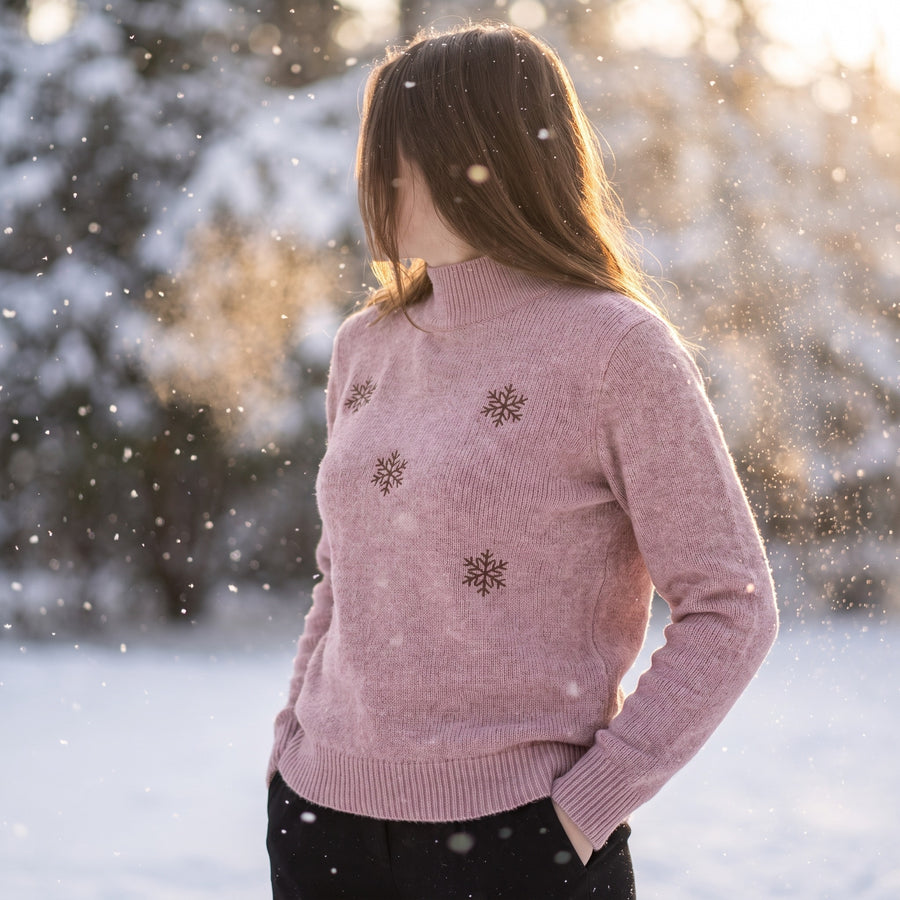 Women's Snowflake Sweater Embroidered Crew Neck Warm Knit Jumper, product photo 3